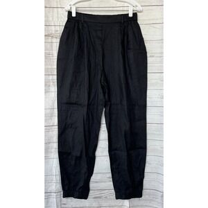 EXPRESS Womens Black Ankle High Rise Pleated Linen Blend Sz M NWT $80